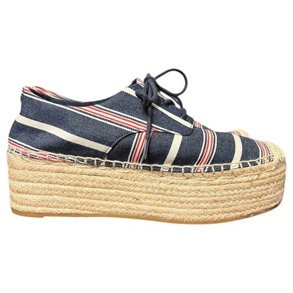 Tory Burch Striped Platform Espadrille Lace Up Shoes Style 8099 - Size 6.5M - Picture 1 of 12